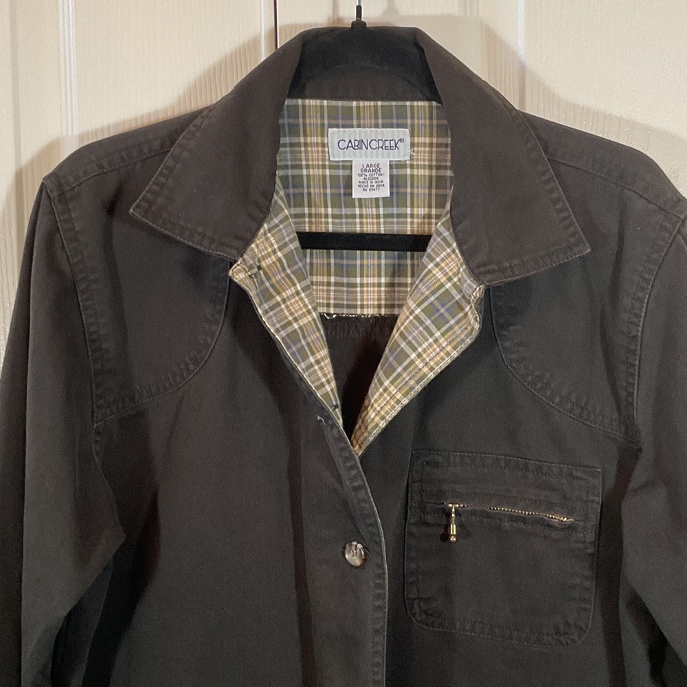 Cabin Creek Black Button-Up Jacket with Plaid Lining - Picture 3 of 5